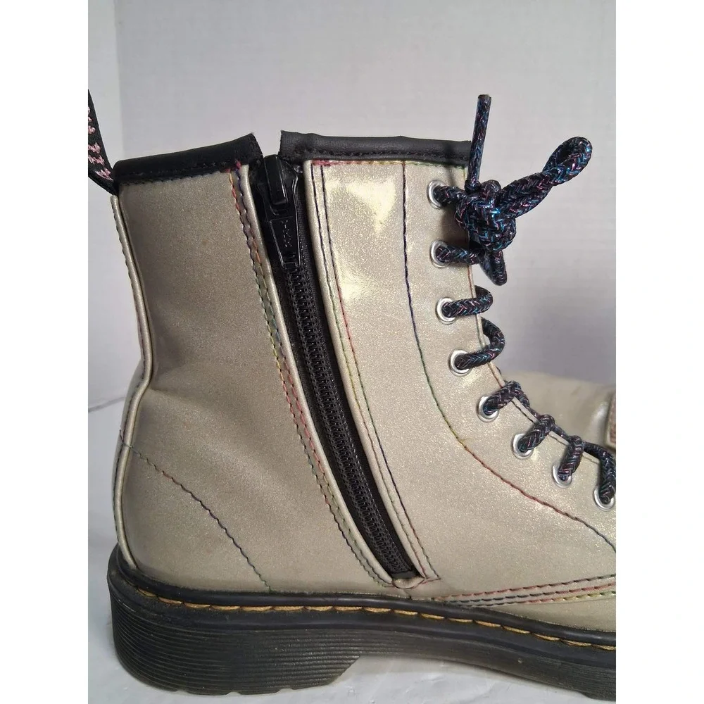Dr Martens Kids Glitter Lace Up Zip Combat‎ Boots Silver Size US 4 M READ